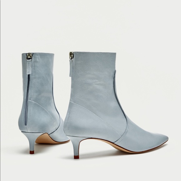 Sky blue mid heel leather ankle boots, NWT 37 - Picture 2 of 8